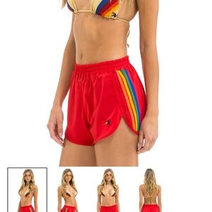 WOMEN'S 5 STRIPE FLEX BOARD SHORTS - RED // RAINBOW